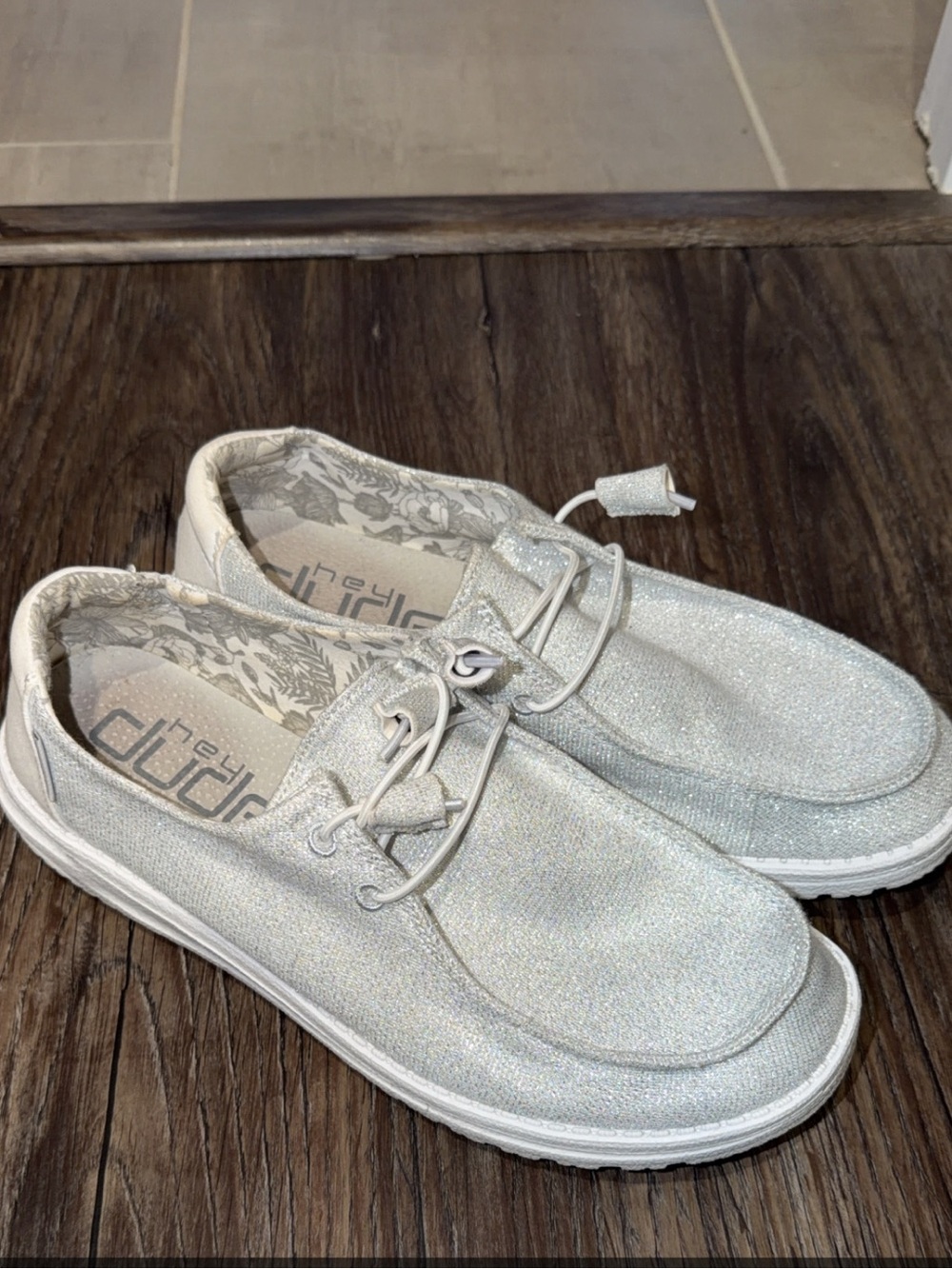 Hey Dude Women's Sparkle Silver Casual Slip-On Shoes